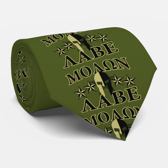 Molon Labe Spartan Helmet 5 stars Neck Tie (Rolled)