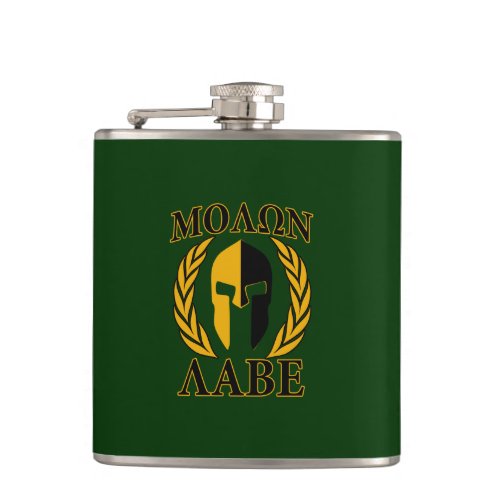 Molon Labe Spartan Helmet Laurels Black Flask