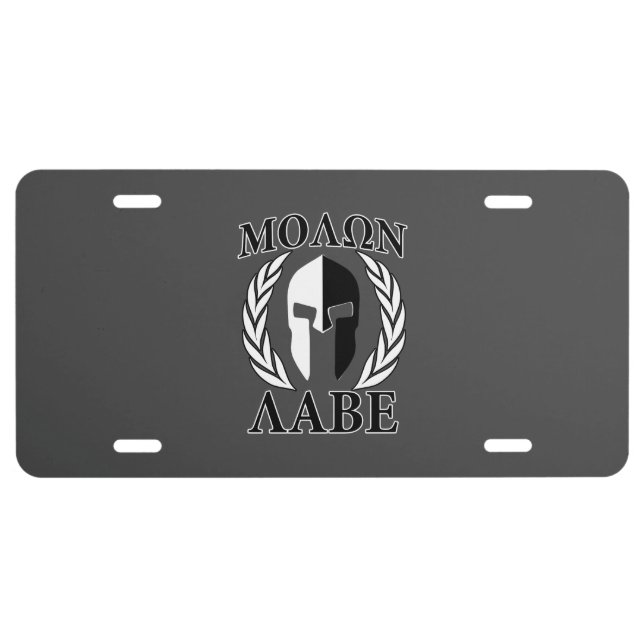 Molon Labe Spartan Helmet Laurels Black License Plate (Front)