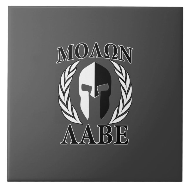 Molon Labe Spartan Helmet Laurels Charcoal Ceramic Tile (Front)
