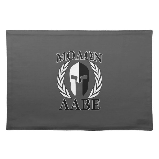 Molon Labe Spartan Helmet Laurels Charcoal Cloth Placemat (Front)