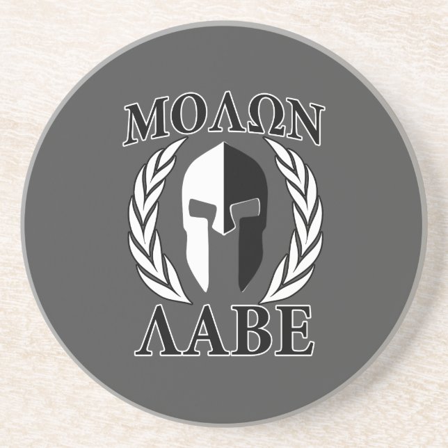 Molon Labe Spartan Helmet Laurels Charcoal Drink Coaster (Front)