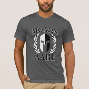 Molon Labe Spartan Helmet Laurels Charcoal T-Shirt