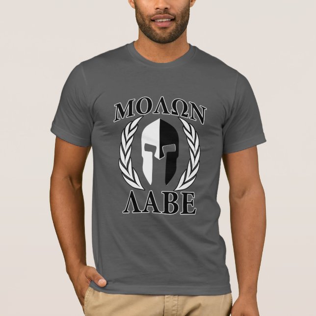 Molon Labe Spartan Helmet Laurels Charcoal T-Shirt (Front)