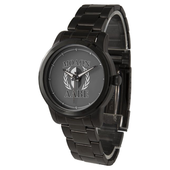 Molon Labe Spartan Helmet Laurels Charcoal Watch (Angled)