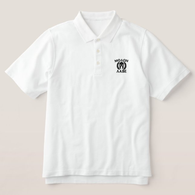 Molon Labe Spartan Helmet Laurels Embroidery Embroidered Polo Shirt (Design Front)