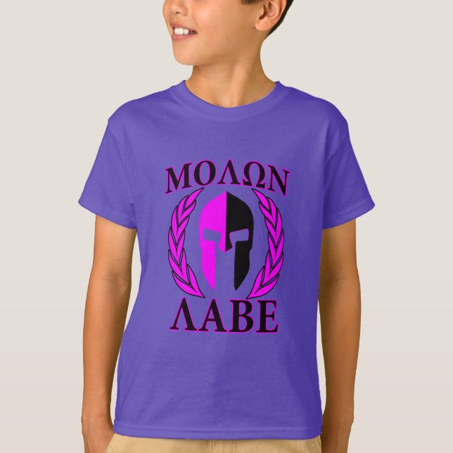 Molon Labe Spartan Helmet Laurels Hot Pink T-Shirt (Front)