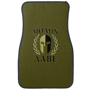 Molon Labe Spartan Helmet Laurels Olive Green Car Mat