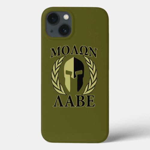 Molon Labe Spartan Helmet Laurels Olive Green iPhone 13 Case