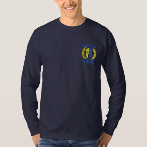 Molon Labe Spartan Helmet Laurels True Yellow Blue Embroidered Long Sleeve T_Shirt
