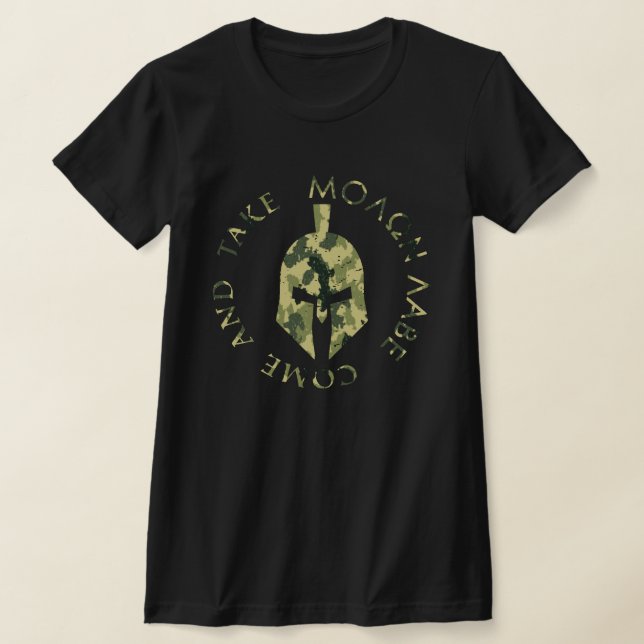 Molon Labe Spartan Helmet Military Camo  T-Shirt (Laydown)