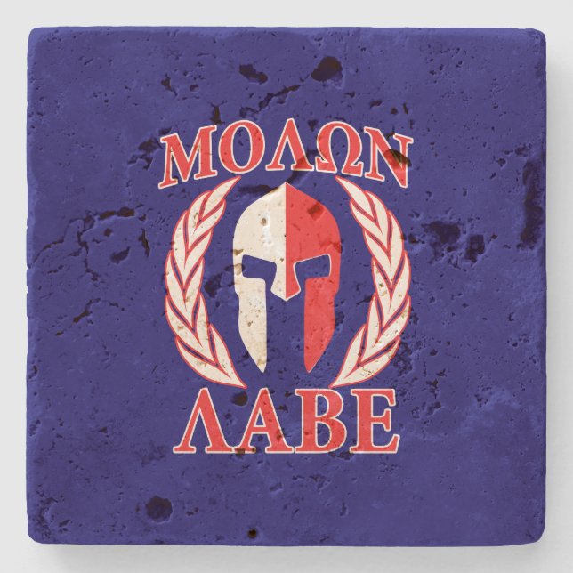 Molon Labe Spartan Helmet Warrior Laurels Graphic Stone Coaster (Front)