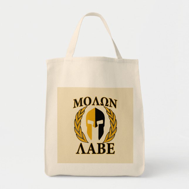 Molon Labe Spartan Mask Laurels Beige Decor Tote Bag (Front)