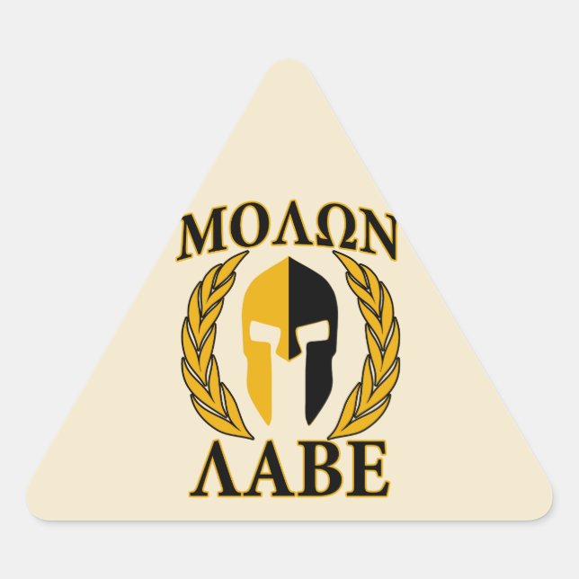 Molon Labe Spartan Mask Laurels Beige Decor Triangle Sticker (Front)