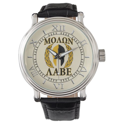 Molon Labe Spartan Mask Laurels Beige Dial Watch