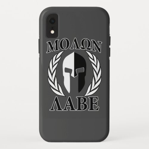 Molon Labe Spartan Mask Laurels Black  White iPhone XR Case