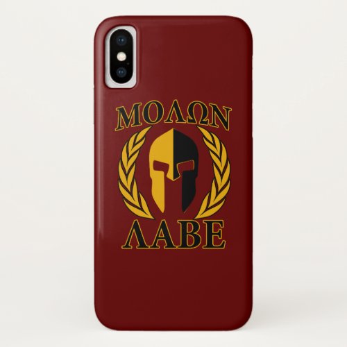 Molon Labe Spartan Mask Laurels Burgundy Decor iPhone XS Case