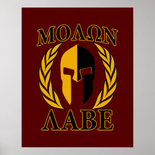 Molon Labe Spartan Mask Laurels Burgundy Poster