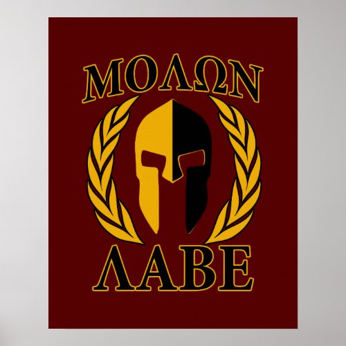 Molon Labe Spartan Mask Laurels Burgundy Poster