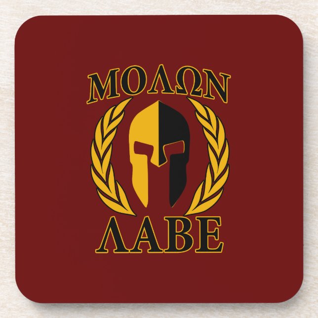 Molon Labe Spartan Mask Laurels Burgundy Red Beverage Coaster (Front)