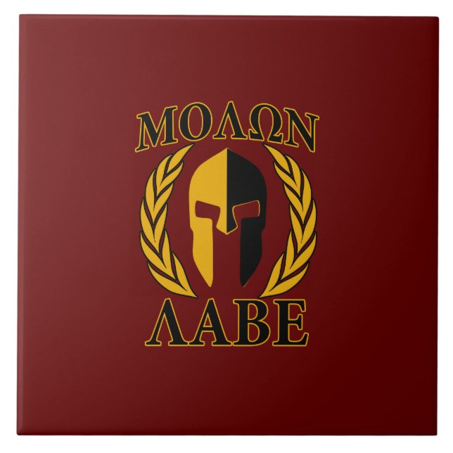 Molon Labe Spartan Mask Laurels Burgundy Red Ceramic Tile (Front)