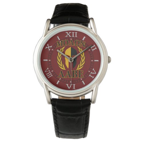 Molon Labe Spartan Mask Laurels Burgundy Red Dial Watch