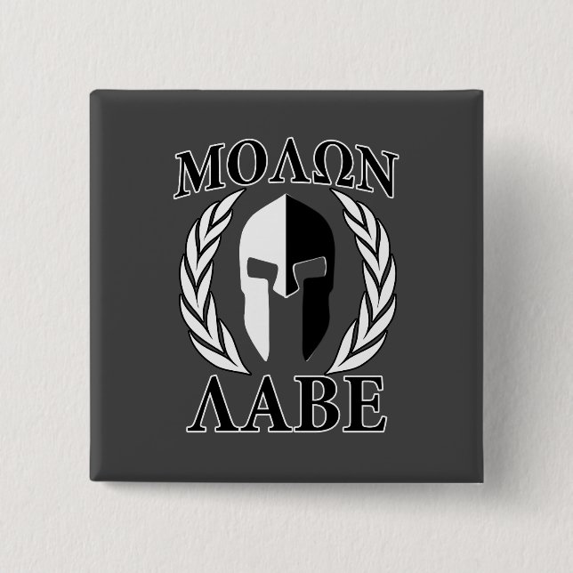 Molon Labe Spartan Mask Laurels Monochrome Pinback Button (Front)