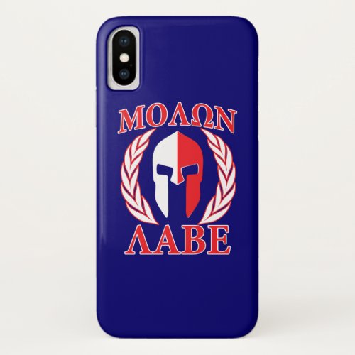 Molon Labe Spartan Mask Laurels Navy Blue iPhone XS Case