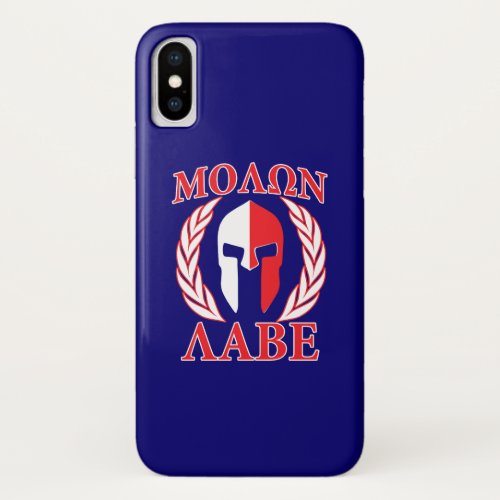 Molon Labe Spartan Mask Laurels Navy Blue iPhone XS Case