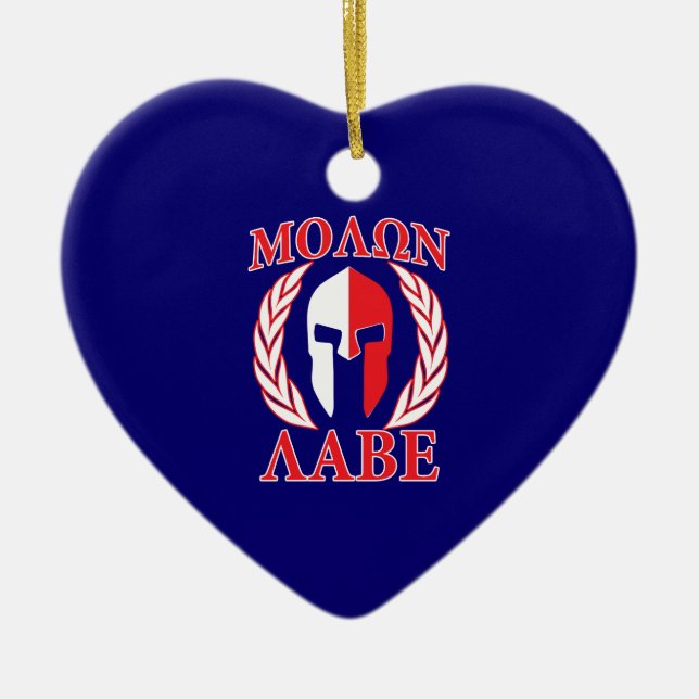 Molon Labe Spartan Mask Laurels Navy Blue Ceramic Ornament (Front)