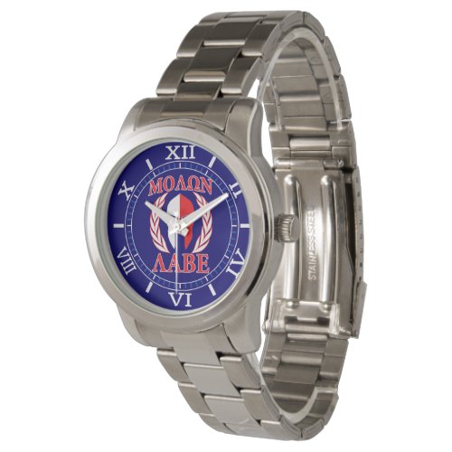 Molon Labe Spartan Mask Laurels Navy Blue Dial Watch