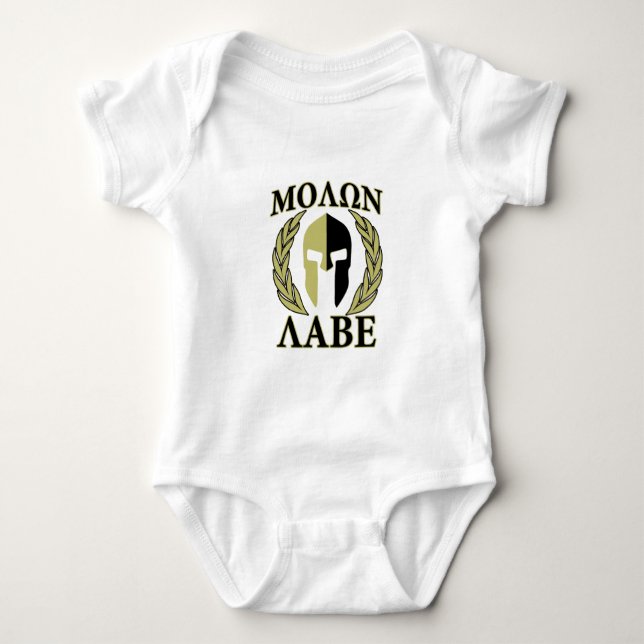Molon Labe Spartan Mask Laurels Olive Green Baby Bodysuit (Front)
