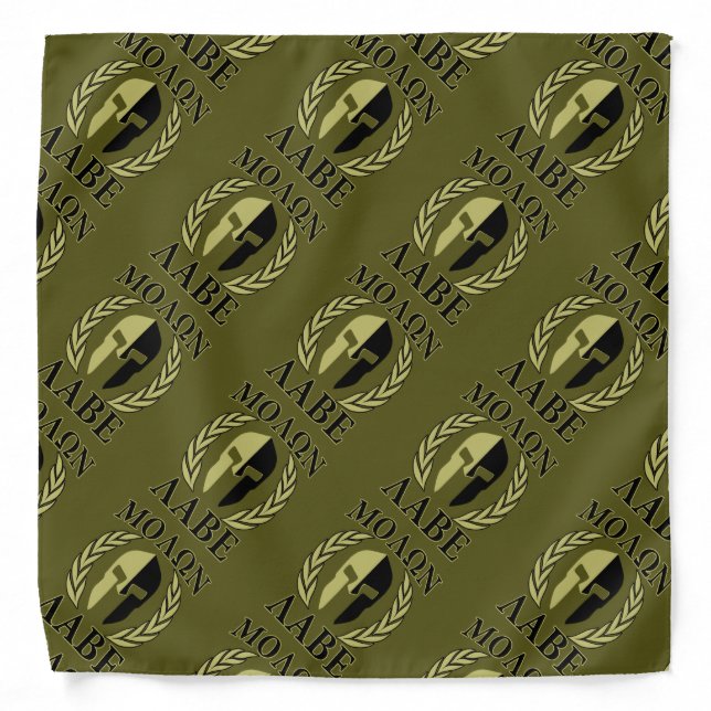 Molon Labe Spartan Mask Laurels Olive Green Bandana (Front)