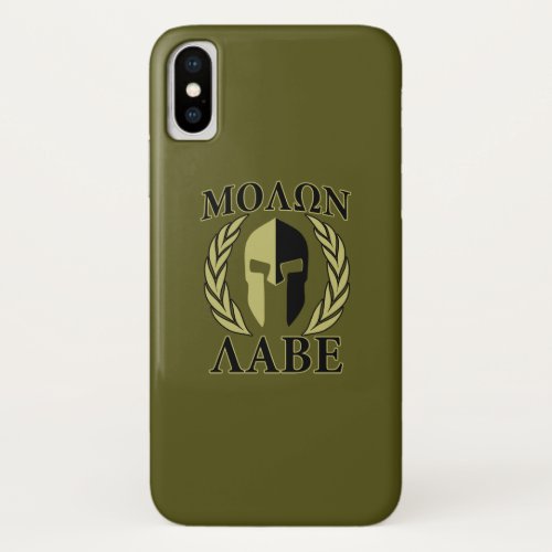 Molon Labe Spartan Mask Laurels Olive Green iPhone XS Case