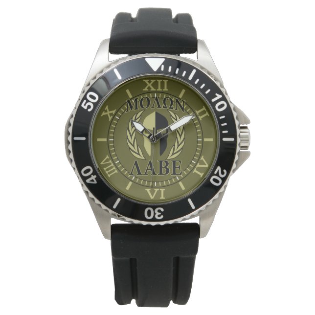 Molon Labe Spartan Mask Laurels Olive Green Dial Watch (Front)