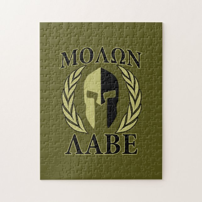 Molon Labe Spartan Mask Laurels Olive Green Jigsaw Puzzle (Vertical)