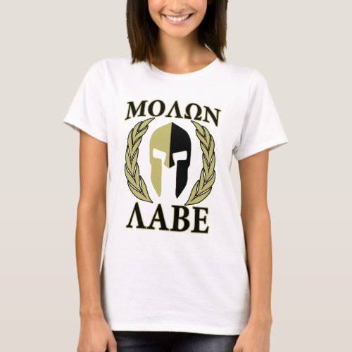 Molon Labe Spartan Mask Laurels Olive Green T_Shirt