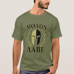 Molon Labe Spartan Mask Laurels Olive Green T-Shirt