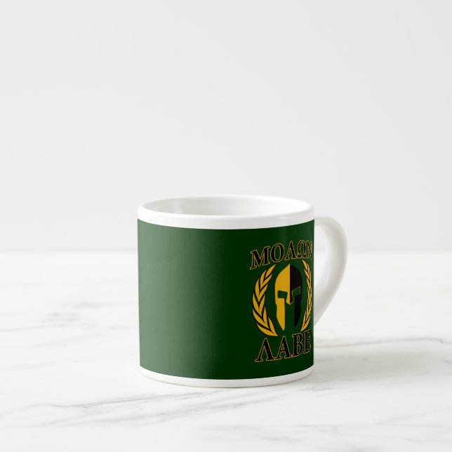 Molon Labe Spartan Mask Laurels on Green Espresso Cup (Front Right)