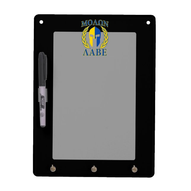 Molon Labe Spartan Mask Laurels Yellow Blue Dry Erase Board (Front)