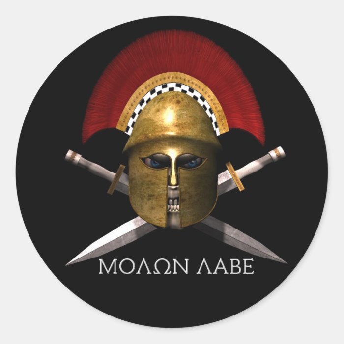 Molon Labe Spartan Skull Round Sticker