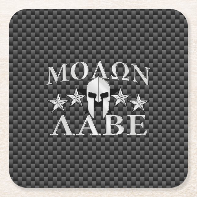 Molon Labe Spartan Warrior 5 stars Carbon Square Paper Coaster (Front)