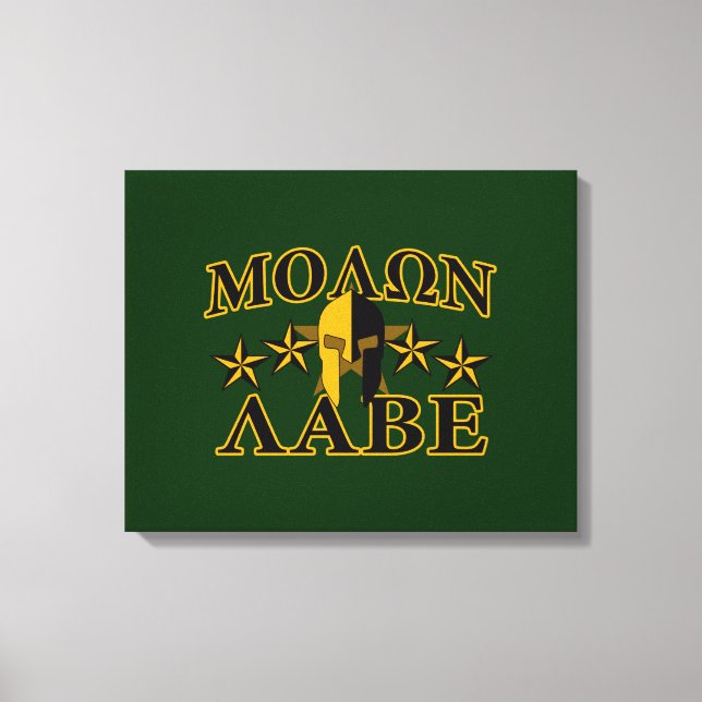 Molon Labe Spartan Warrior 5 stars green Canvas Print (Front)