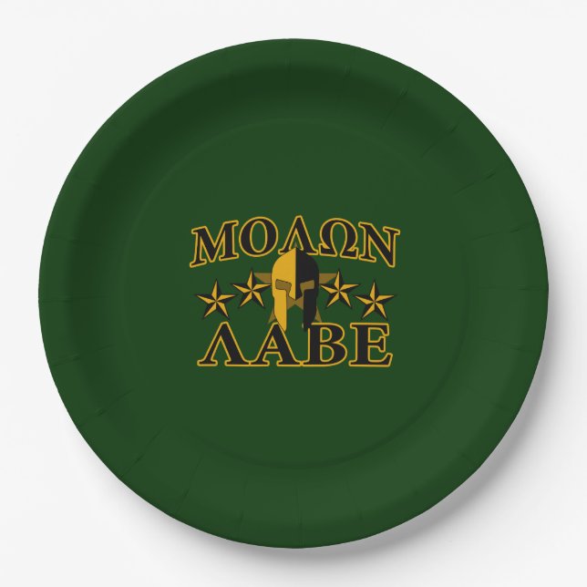 Molon Labe Spartan Warrior 5 stars green Paper Plates (Front)