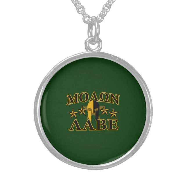 Molon Labe Spartan Warrior 5 stars green Sterling Silver Necklace (Front)