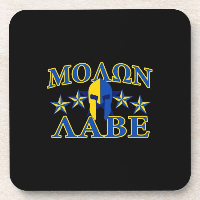 Molon Labe Spartan Warrior 5 stars Yellow Blue Beverage Coaster (Front)