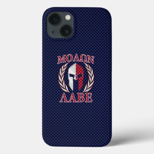 Molon Labe Spartan Warrior Blue Carbon Fiber Print iPhone 13 Case
