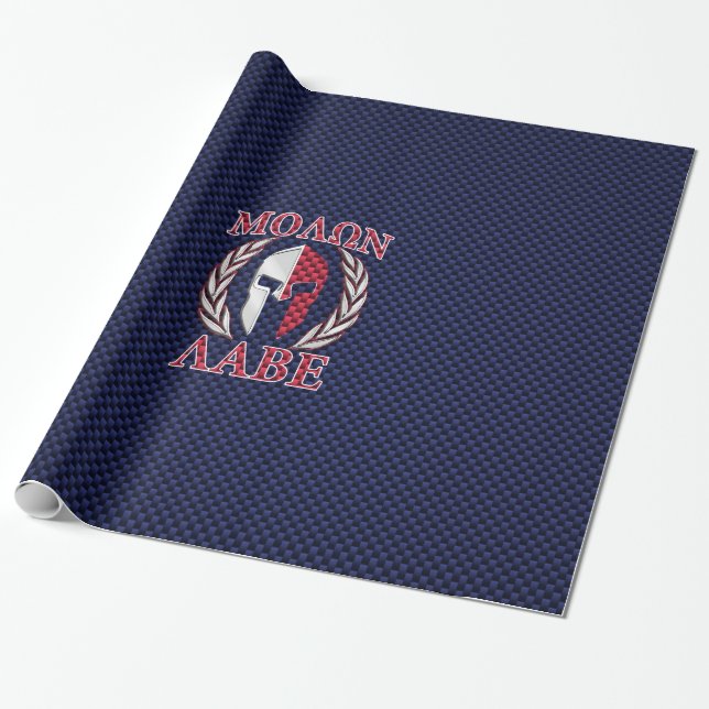 Molon Labe Spartan Warrior Blue Carbon Fiber Print Wrapping Paper (Unrolled)