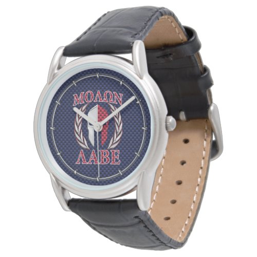 Molon Labe Spartan Warrior Blue Carbon Fibre Print Watch