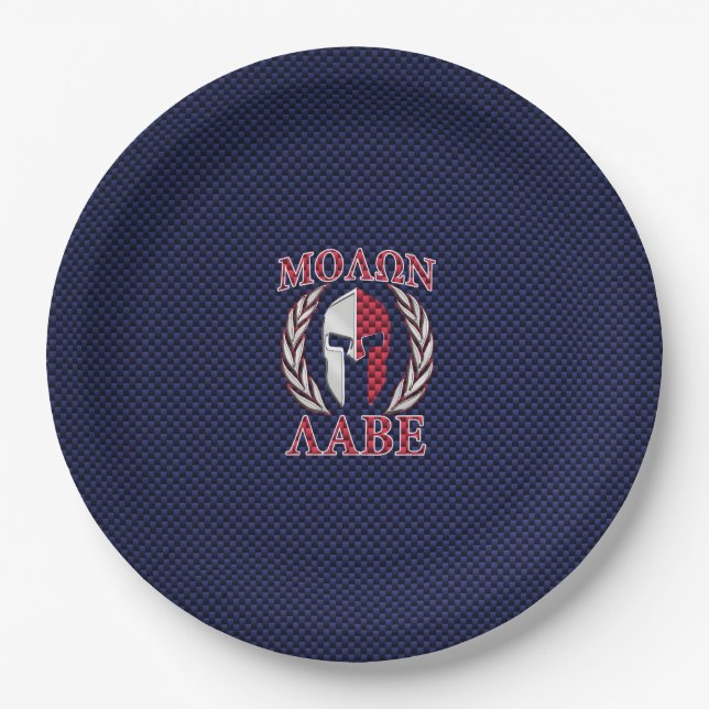 Molon Labe Spartan Warrior Carbon Fiber Chrome Paper Plates (Front)